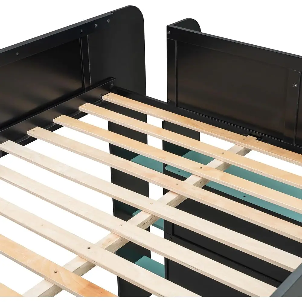 Large Wood Bunk Bed with Adjustable Desk, Wardrobe, Storage, RGB Light - Cloud Blue view 6