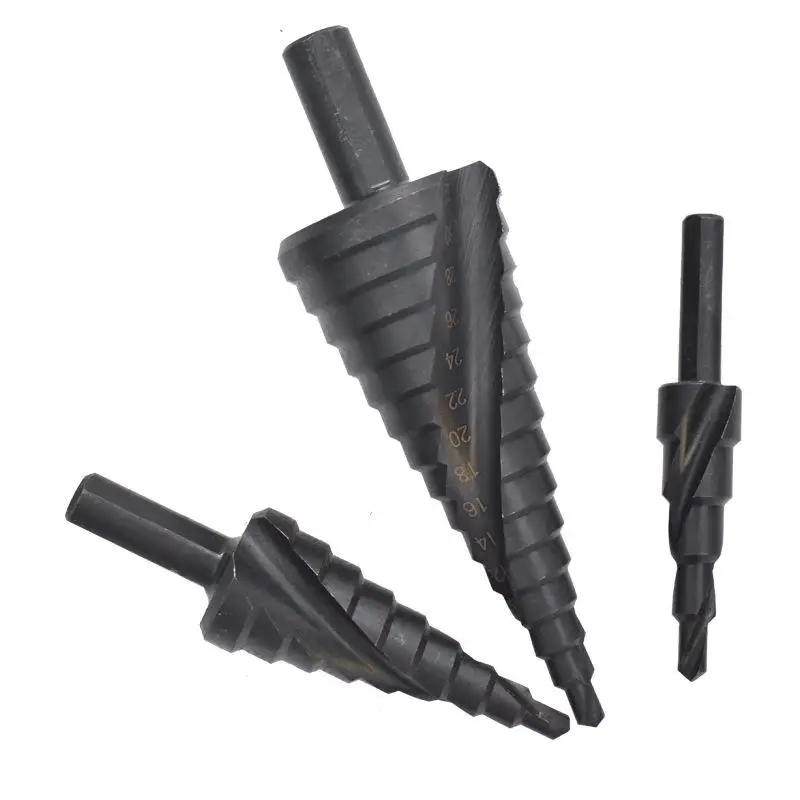 Sharp Edge Spiral Step Drill Bit 1/3Pcs Triangle Shank HSS Reaming Tool for Wood Metal Plastic Hole Making