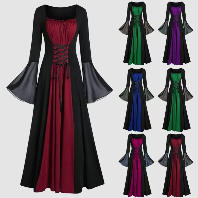 Halloween Medieval Renaissance Vampire Dress for Women Vintage Cosplay Pirate Costume Witch Carnival Dress Up Party 2025