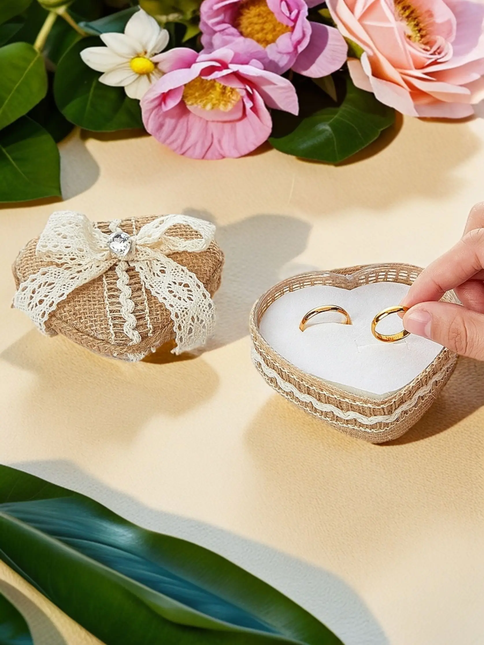 

1PC American pastoral love ring pillow linen ring box wedding props