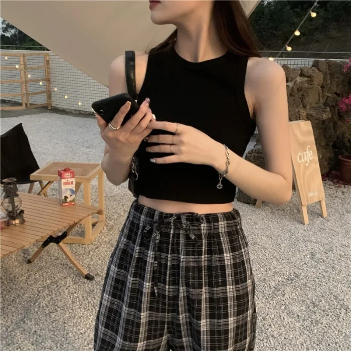 Women American-style Vest Small Crew Neck Slim-fit Cropped Top Worn-as-outer Vest New Summer Hot Girl Tank Top Stylish Design