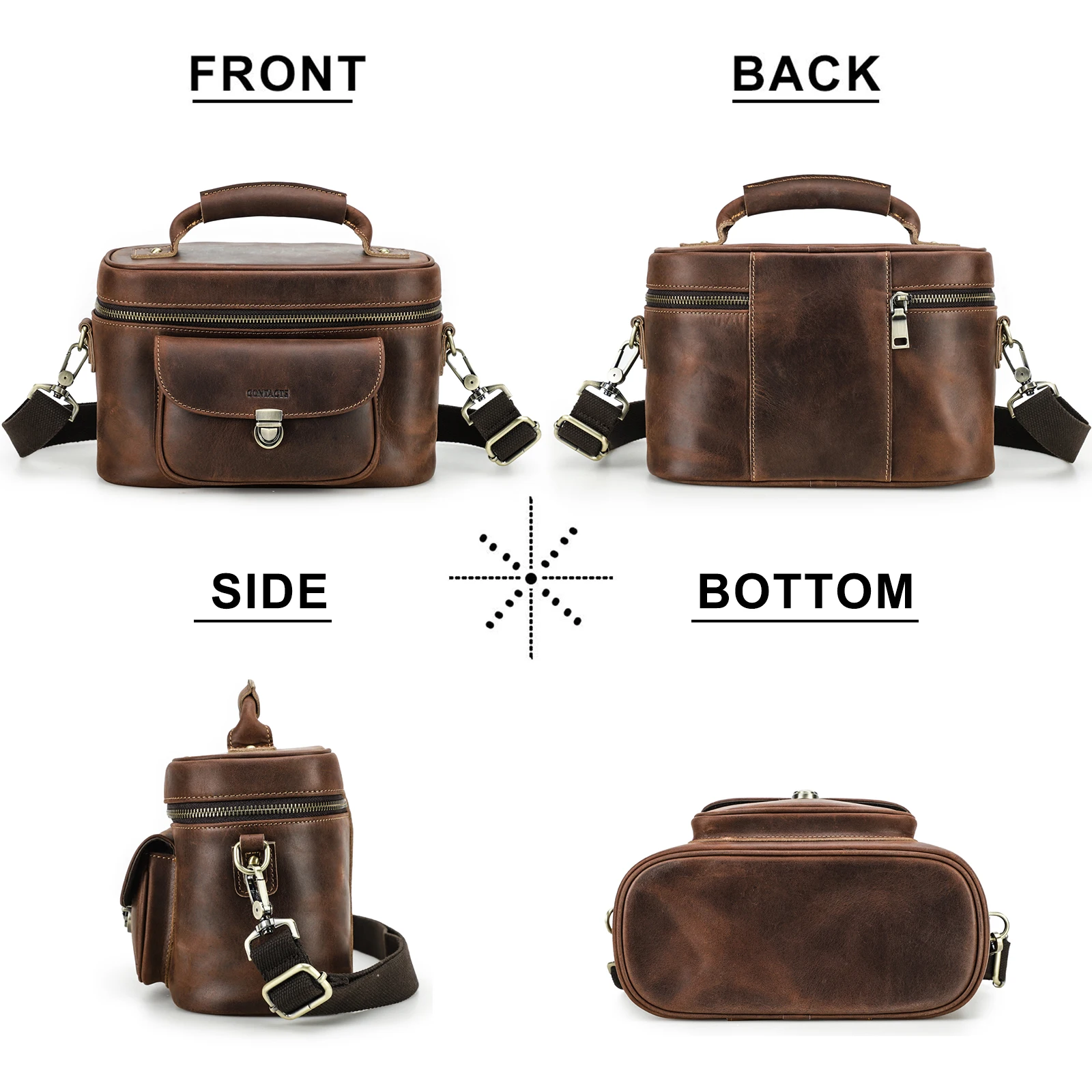 Luxury Retro Camera Bag Crazy Horse Genuine Leather Shoulder Messenger DSLR Crossbody Cowhide Handbag for Canon Nikon Sony Fuji