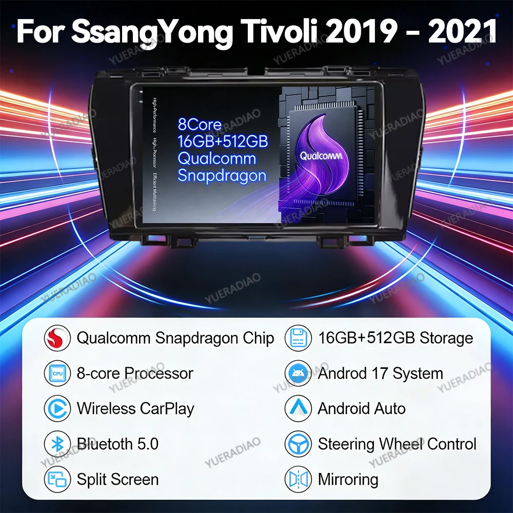 Android 17 Car Radio For SsangYong Tivolan Tivoli 2019 - 2021 Carplay Auto Multimedia Video Player Carplay Auto GPS NAVI 4G WIFI