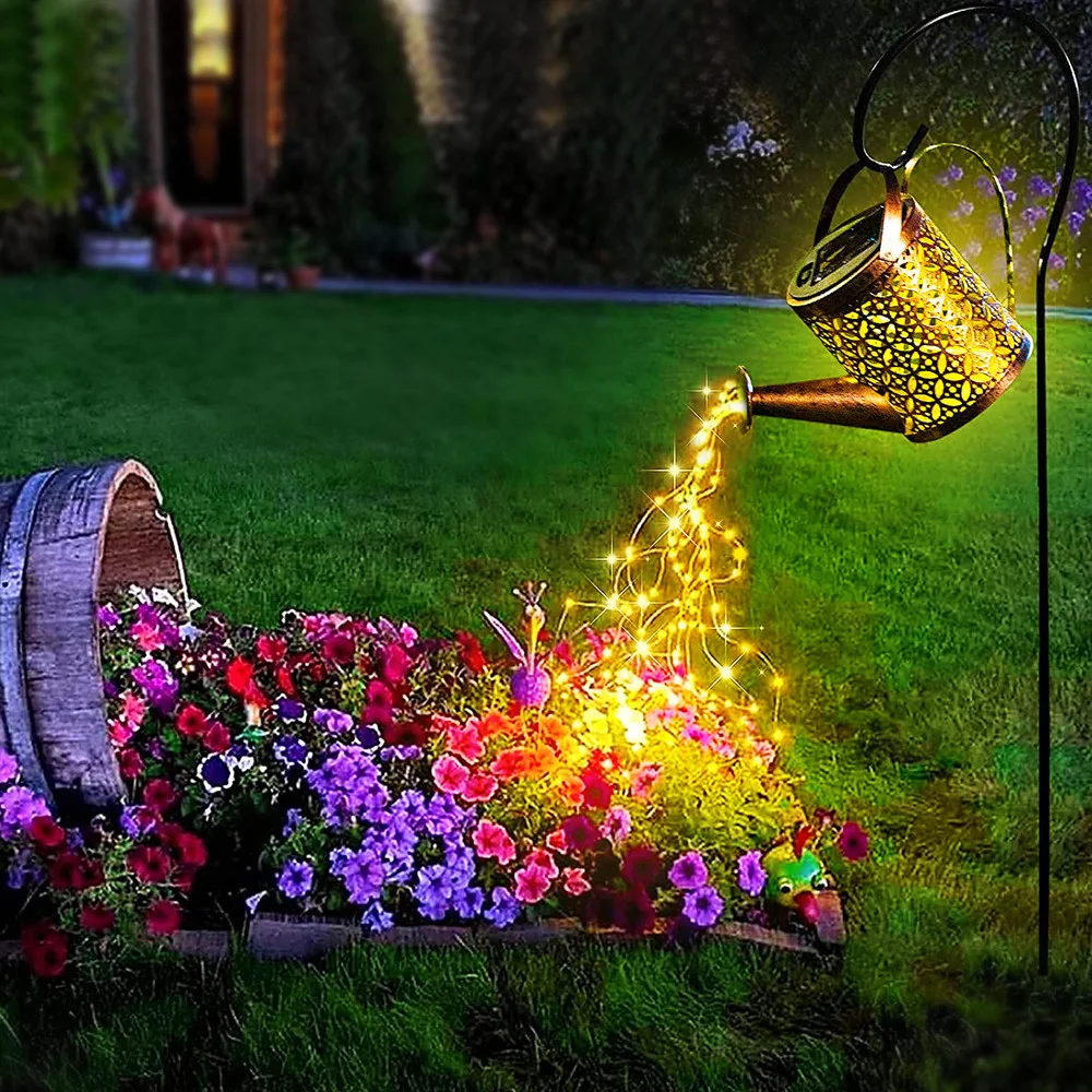 Impermeável lanterna solar suspensa, Rega pode luzes, Pattern Garden Lights, Pátio Yards Pathway