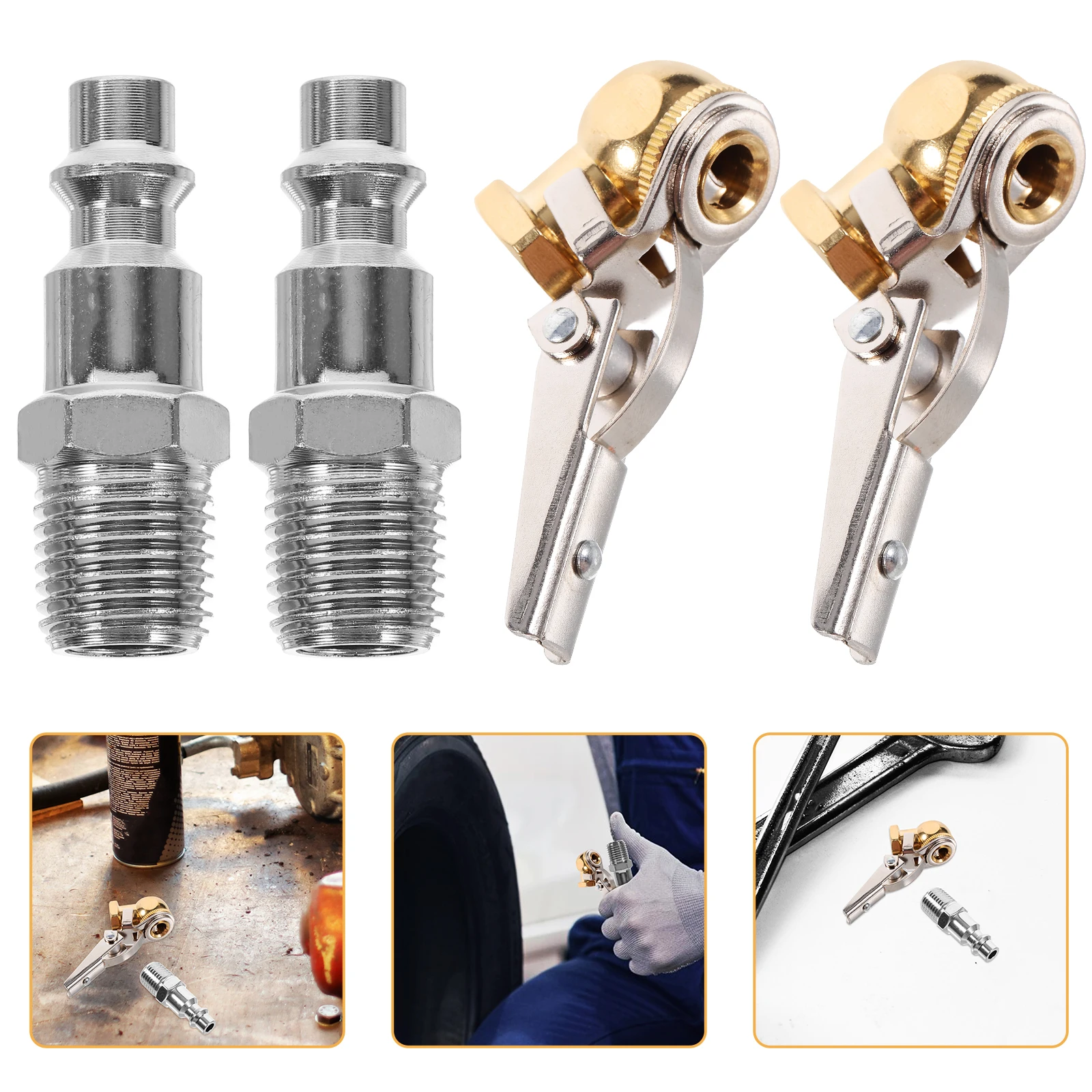 

2 set 1/4 Internal Thread Air Inflator Locking Chuck Sealed Ball Connector For Bike Car Truck Motorcycle Tire Valves Chuck Kit