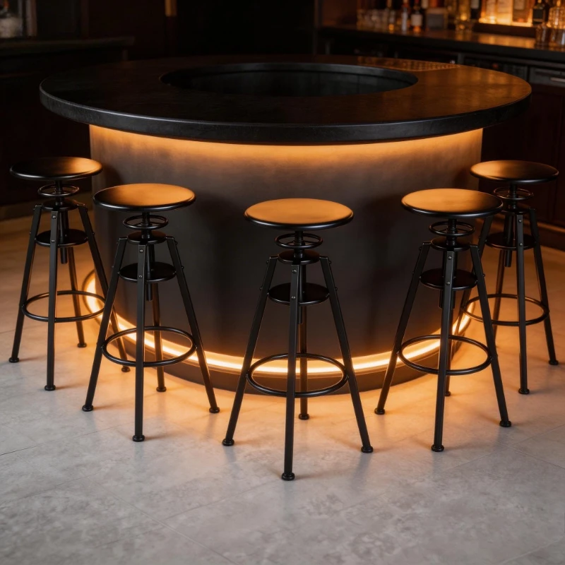 

Vintage Iron Bar Stool Adjustable Height Swivel Seat Wood Footrest Retro Industrial Kitchen Counter Chair Home Pub Furniture