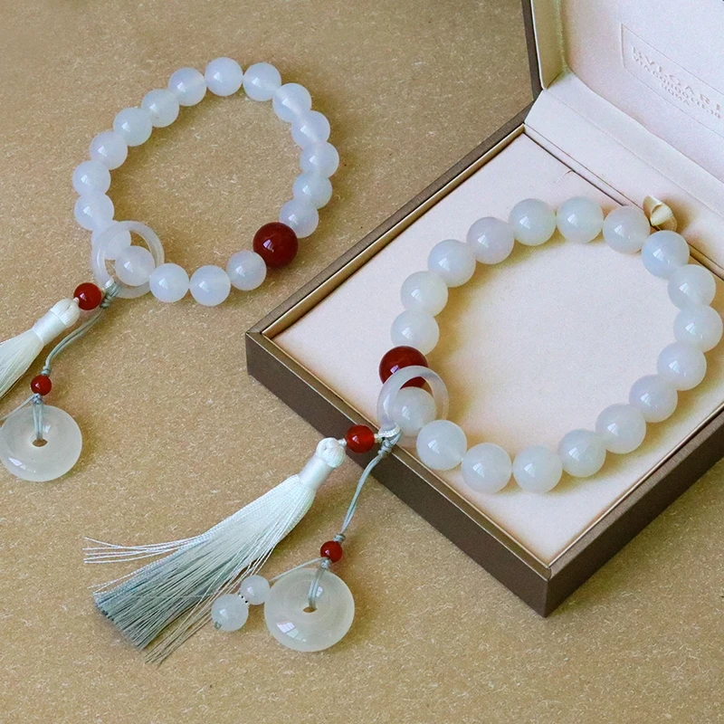 12mm Nature White Agate Bead Hand Held Bangle Rosary Amulet Calcedony Mala Hanging Talisman Bless