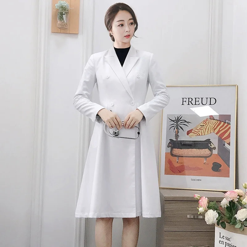 

Autumn Winter Long White Lab Coat Windbreaker Jaet Dental Hospital Front Desk Guide Doctor Work orm Polyester Material