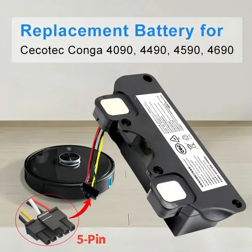 Nova bateria de substituição para ecotec conga 4090 4490 4590 4690 robô aspirador acessórios peças reposição ferramenta 14.8v 6500mah.