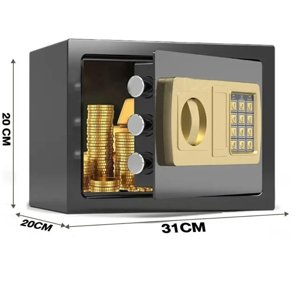 Metal Safety Deposit Box Small Black Gold Digital System Safe Theft Proof Combination Lock Fireproof Safe Box