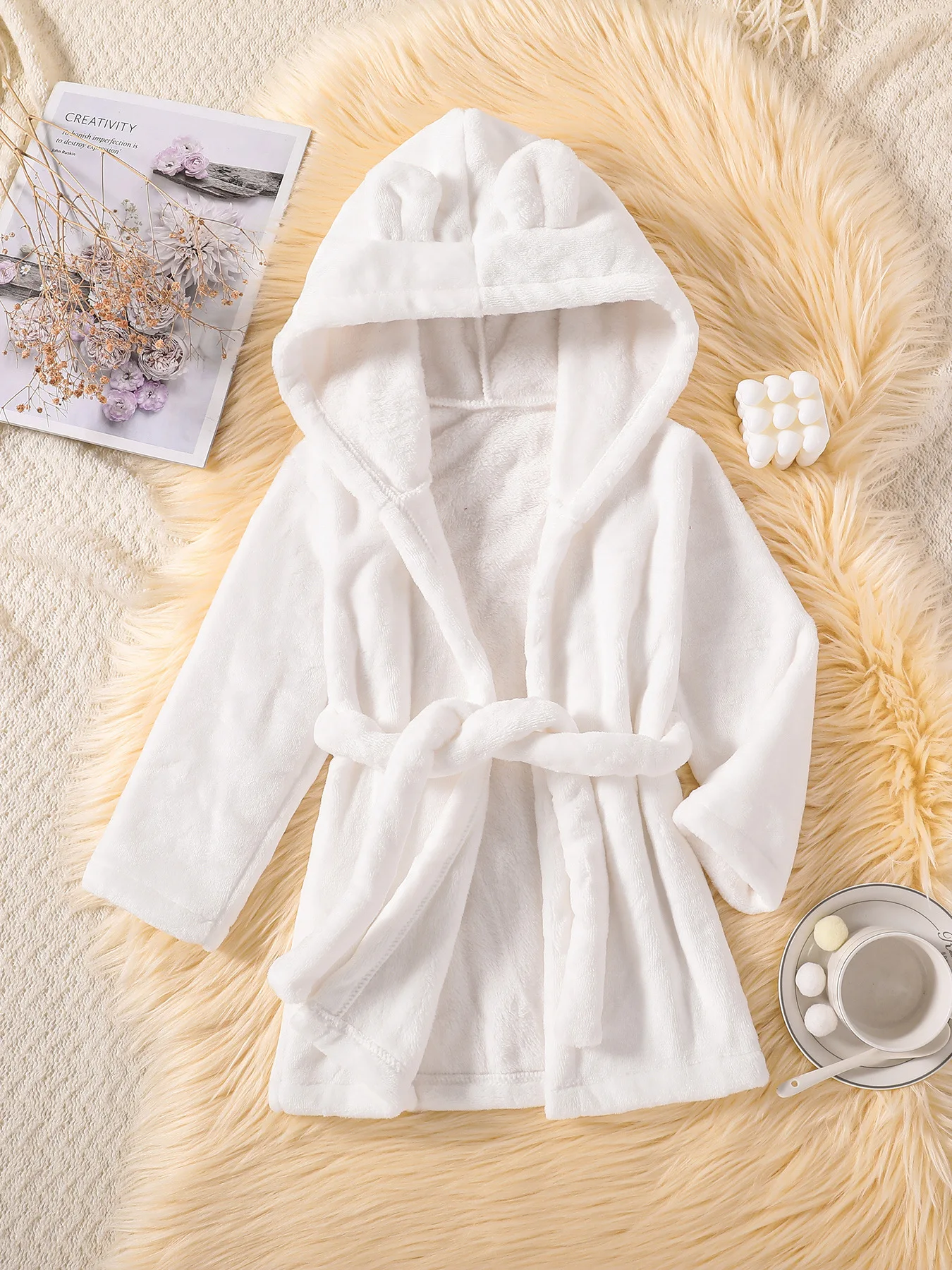 Autumn Kids Flannel Fleece Hooded Bathrobe, Cute Bear Ears Warm Sleep Robe, Soft Plush Toddler Bath Robe for Boys Girls