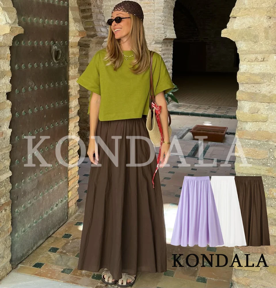 KONDALA Damen Minimalistische Casual Röcke 2026 Frühling Sommer Mode Elegante Vielseitige Röcke Damen Schicke Elastische Taille Midi-Rock