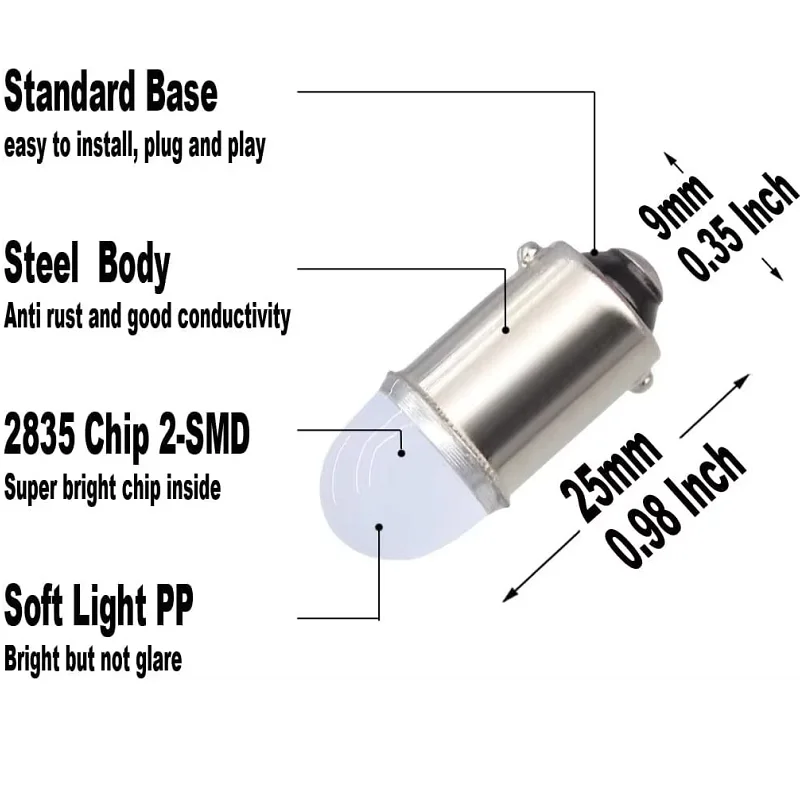 20/10 PCS Super Bright BA9S T4W LED Bulb T2W T3W H5W Car LED Interior Light License Plate Signal Lamp Clearance Light 12V White