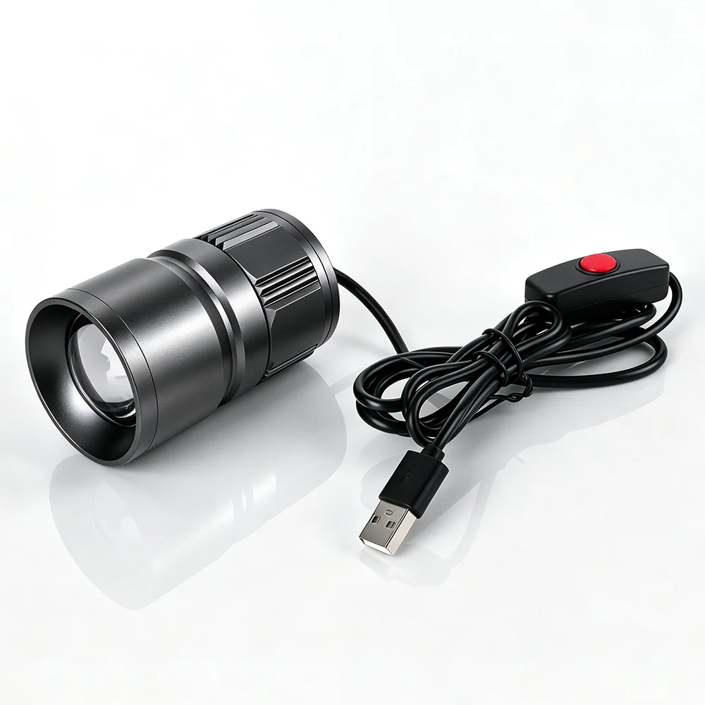 Lampe de pêche BORUiT à 3 sources lumineuses, lampe torche avec alimentation externe USB, étanche, à mise au point réglable, accessoires de pêche