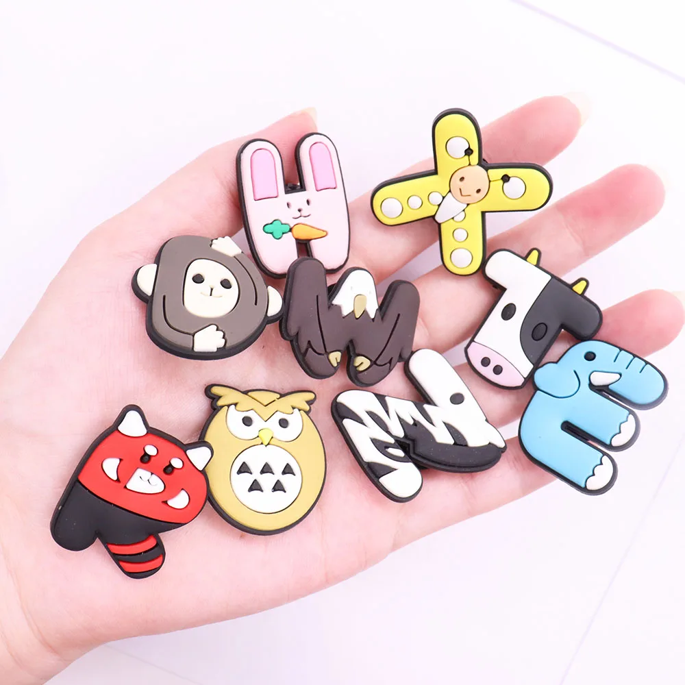 1PCS Animals Letters English Alphabet Shoes Charms PVC Accessories Kids X-mas Gifts Wristband Hole Slipper Decoration