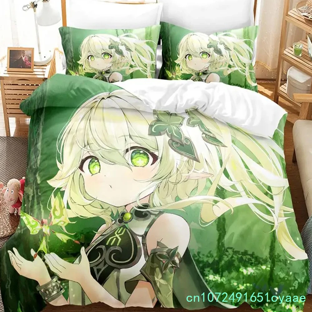 New Game Nahida Genshin Impact Bedding Set Soft Comforter Cover With 1/2pcs Pillow Shams For Kids Adults Microfiber Quilt Cover
