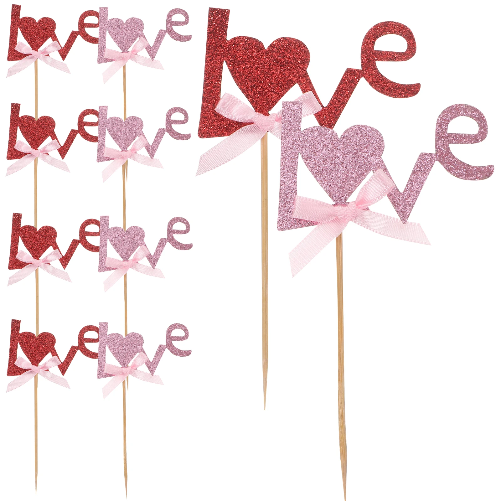 

40pcs Cake Valentine Dessert Toppers Theme Bamboo Hearts Dessert Decorations Wedding Party Favors Holiday Picks