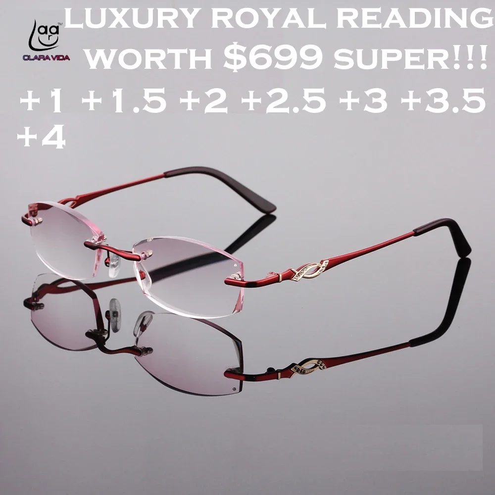 Occhiali Da Lettura Clara Vida New Designer Royal Luxury Rimless Women Reading Glasses Gradient +1 +1.5 +2 +2.5 +3 +3.5 +4