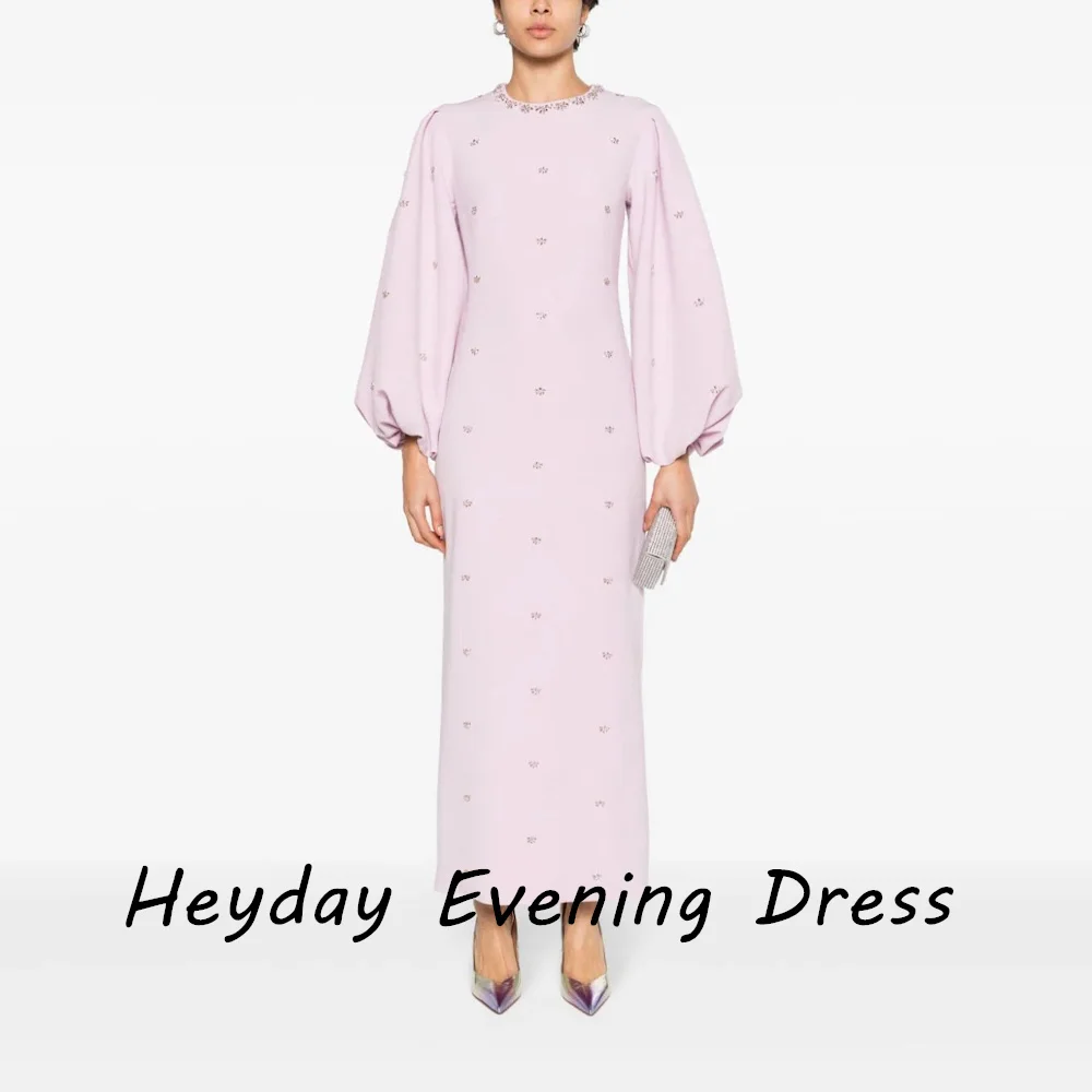 Heyday السعودية O-Neck Crepe Straight Long Sleeves Fashion Sexy Beaded Ankle Length Elegant Prom Dress For luxurious Woman 2024