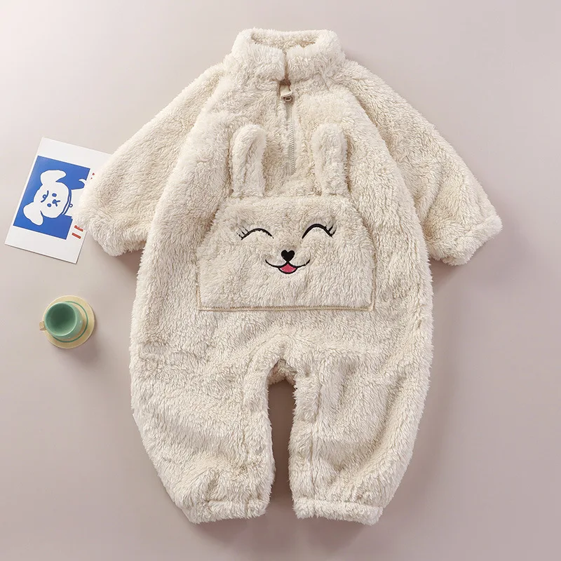 Baby Winter Romper Fleece Warm Jumpsuit For Girls Boys Cartoon Costume Newborn Stand Collar Bodysuit Toddler Pajamas Overalls