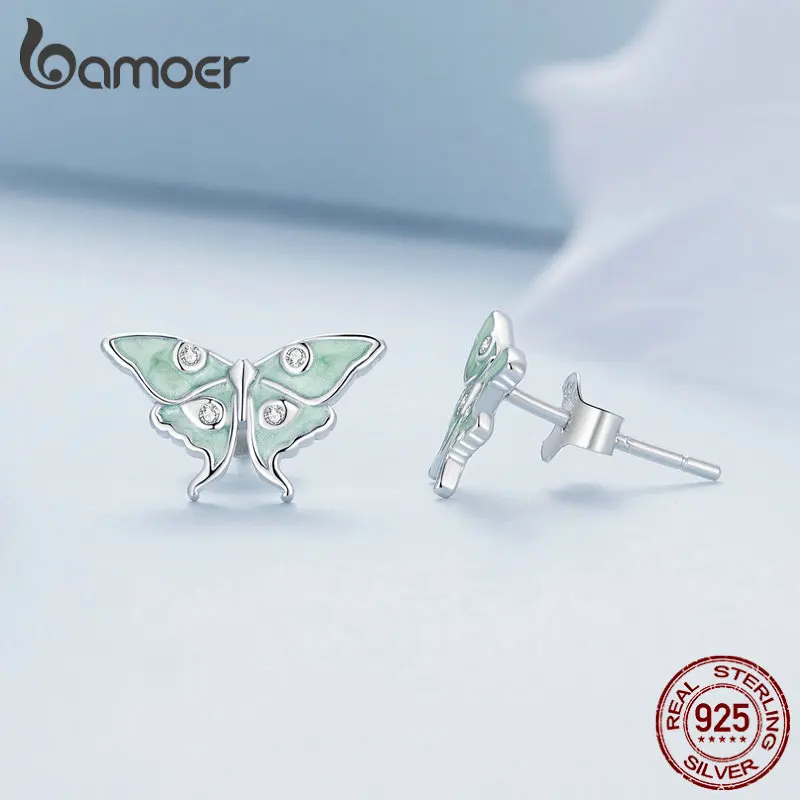 Bamoer 925 Sterling Silver Butterfly Original Stud Earrings for Women Zircon Ear Studs Fashion Insect Birthday Fine Jewelry Gift