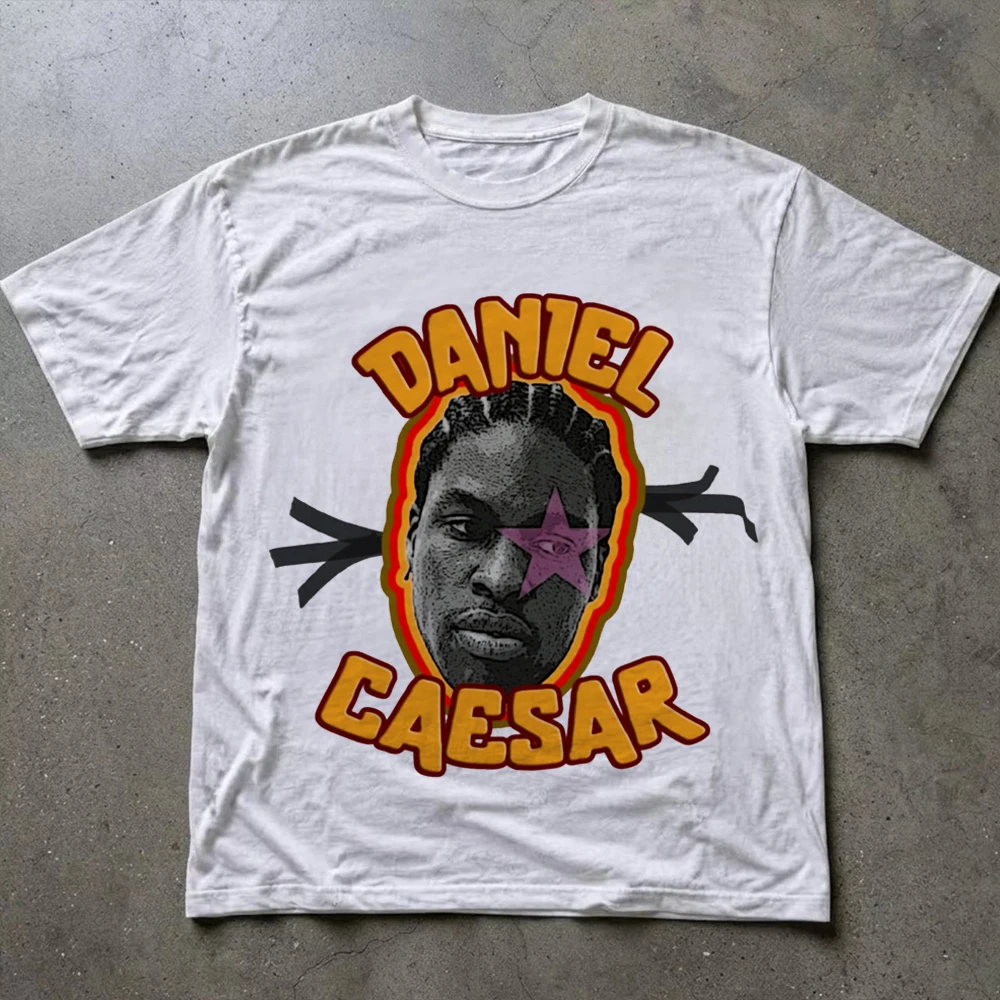 2000s Vintage Daniel Caesar Print Men Women's T-shirt Short Sleeve O-Neck Streetwear Harajuku Y2K Tee Crop Top Casual Clothes