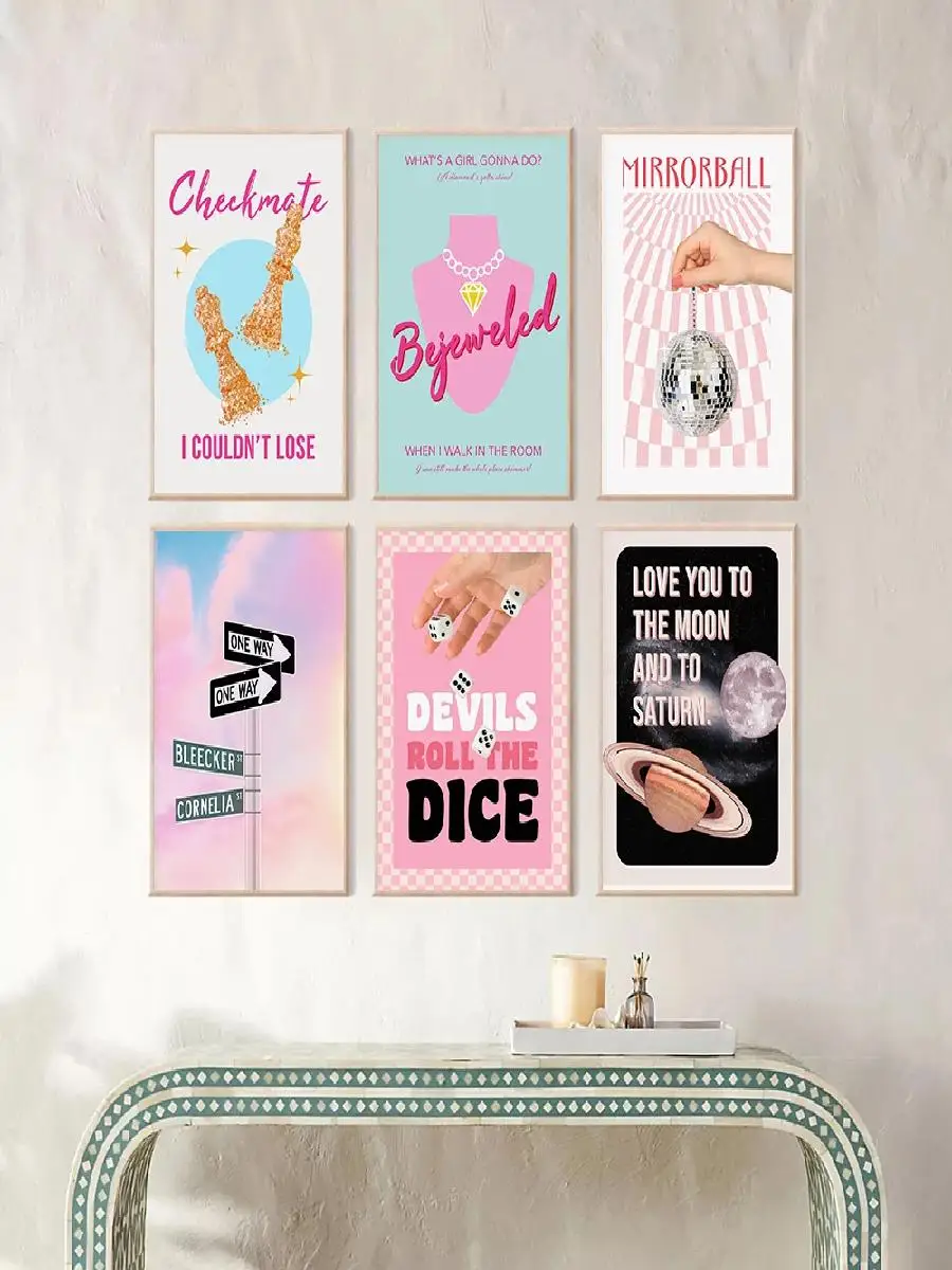 1pc Frameless Star Taylor Pink Oil Painting Print  Trendy Retro Girl Wall Art Canvas Poster for Dorm Room Bar Cart and Fashion D