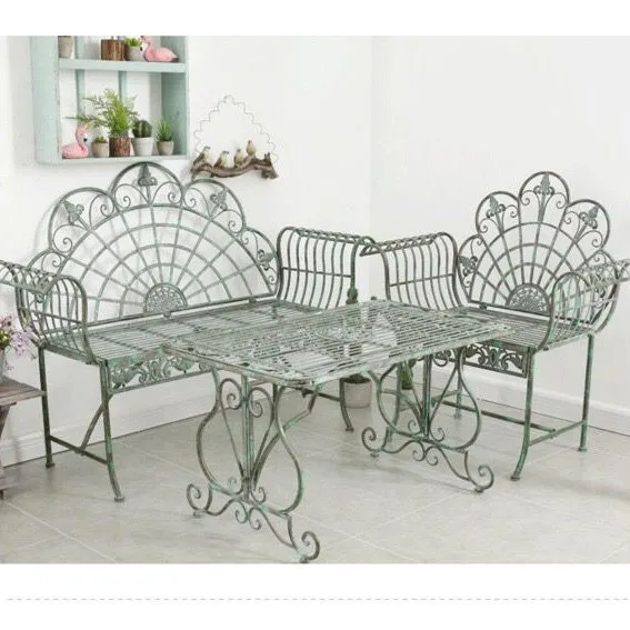 American country retro wrought iron with side table park chair coffee seat outdoor balcony leisure chair store decoration
