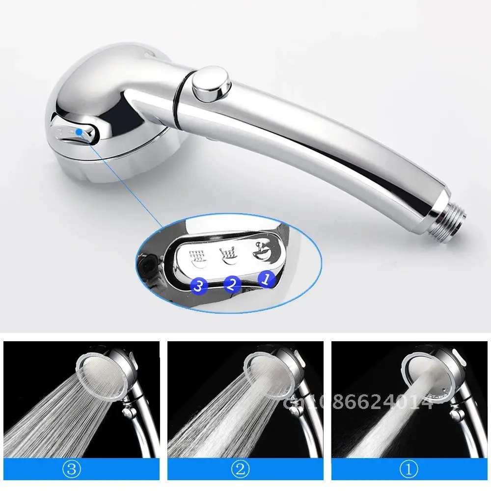 Shower Head Water Saving 3 Mode Rainfall With Water Control Button Rotating Adjustable Pressure Bathroom Accessories