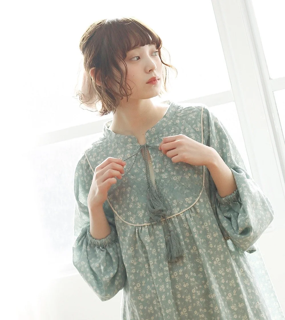 

Loose Classic Japanese Style Tassel Print Long Dress Women's Kimono Gown Beautiful Floral Sweet High Waist Summer Dress
