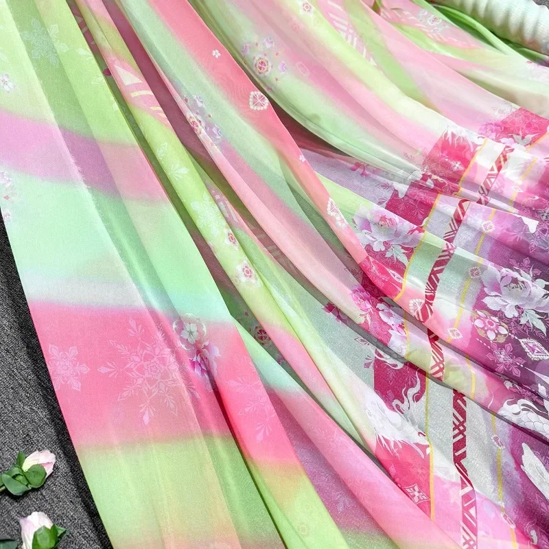 

Широкая 150 см древний стиль градиентная ткань ханьфу змеевидная шифоновая ткань с вышивкой для шитья костюмов своими руками платье