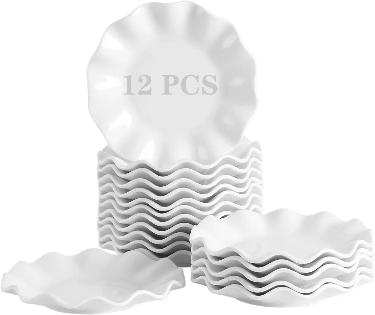 

7 Inch White Dessert Plates Set of 12, Ceramic Appetizer Plate Wave Dinnerware Set, Small Dinner Plates for Snacks, Side Dishes,