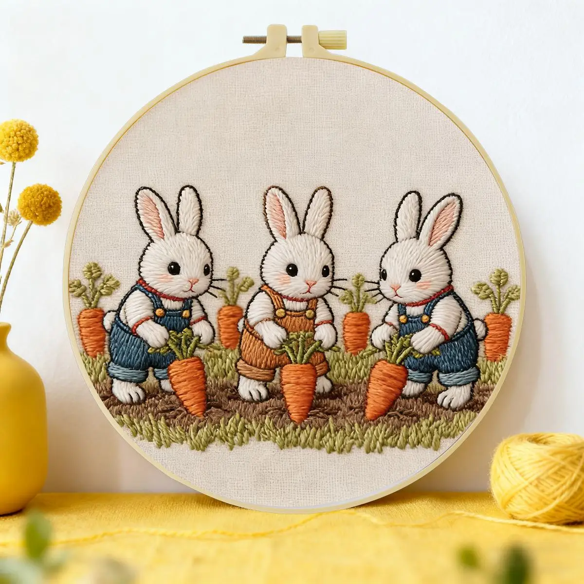 1 Stück 20X20CM/15X15CM 7,87/6,3 Zoll Tier - Hase Stickerei Starter-Kit DIY-Kit DIY-Stickerei-Set Handarbeiten Heimdekoration – Detail 1