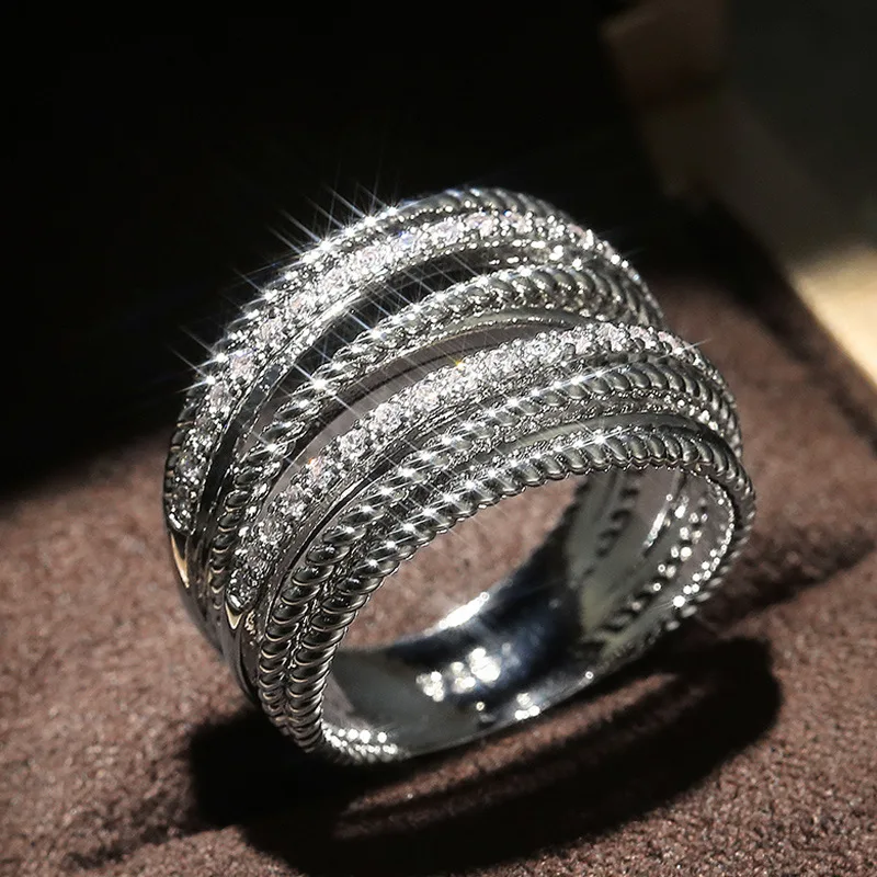 Trendy Geometry Bridal Marriage Ring Dazzling Shiny CZ Stone Simple Stylish Women Fashion Jewelry Rings Wholesale
