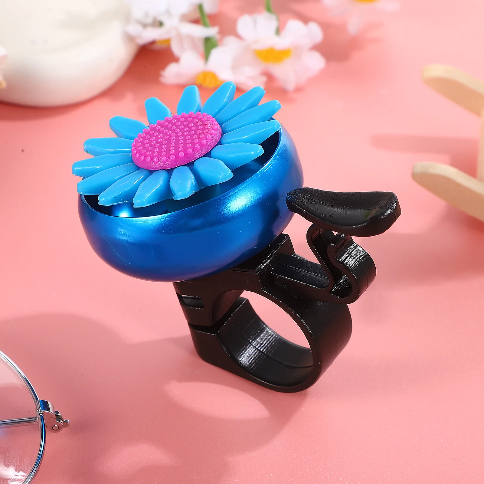 

Sunflower Shaped Bike Bell Cute Kids Blue Easy Install Lightweight Small Size Ideal Folding Cruiser Bicycles Handlebar Ring
