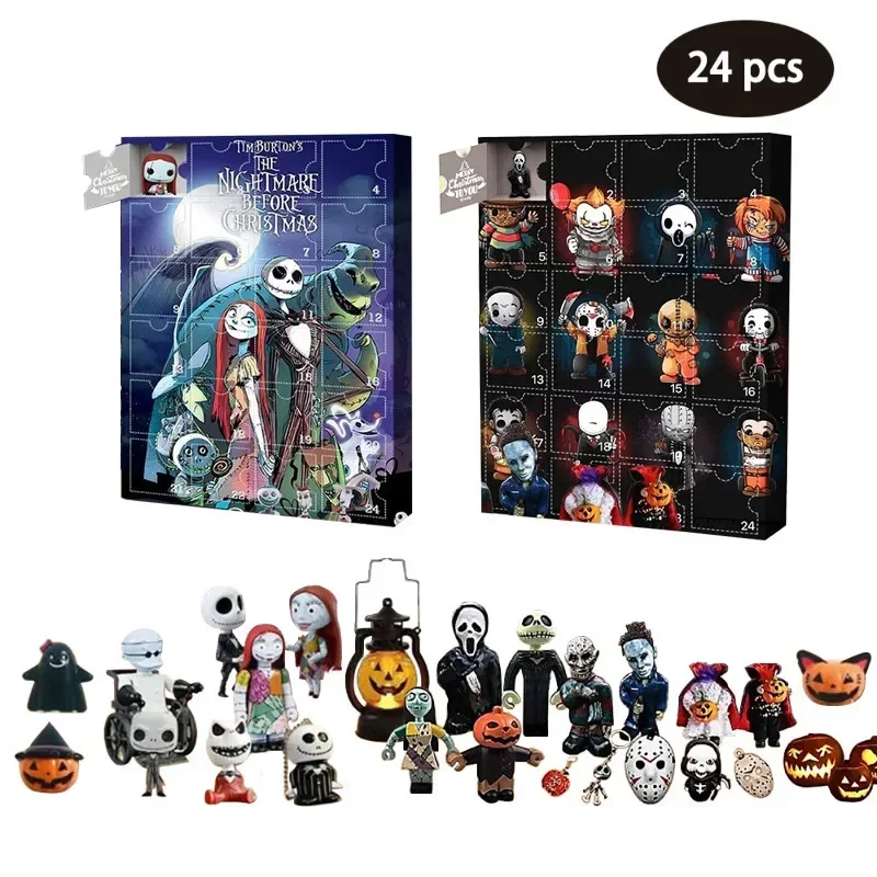 Calendario de Adviento para Halloween, caja de muñecas con 24 piezas de Horror, cuenta atrás, juguete coleccionable, regalo