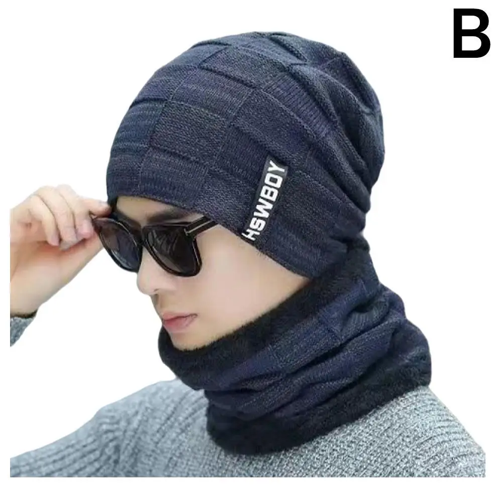 Winter Hat for Men Women Pullover Hat Scarf Suit Plus Velvet Fleece Lined Children Thick Warm Beanie Hat Male Knitted Hat Caps