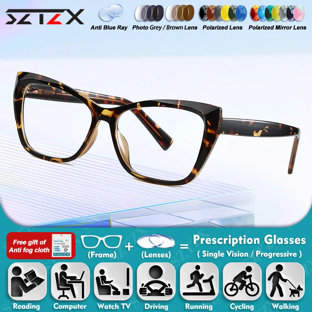 

SZTZX Classic Butterfly Frame Myopia Prescription Glasses Women Vintage Blue Light Blocking Progressive Photochromic Eyeglasses