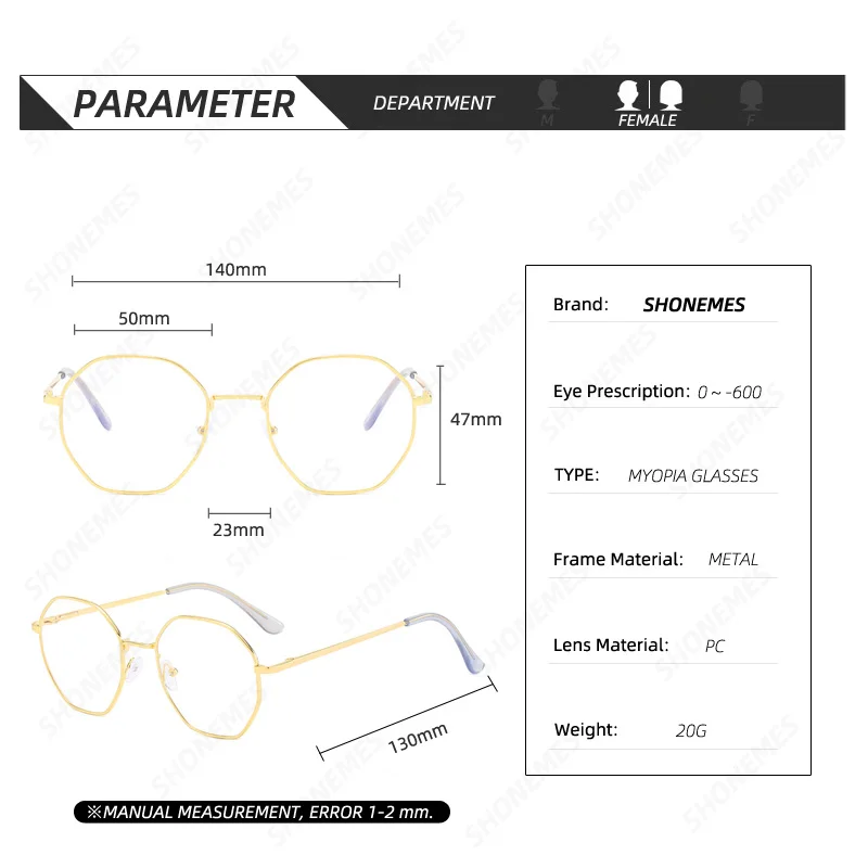 SHONEMES المثمن قصر النظر نظارات أنيقة النساء قصر النظر نظارات مضلع قصر النظر النظارات الديوبتر-1 1.50 2 3 4 4.50 5 6