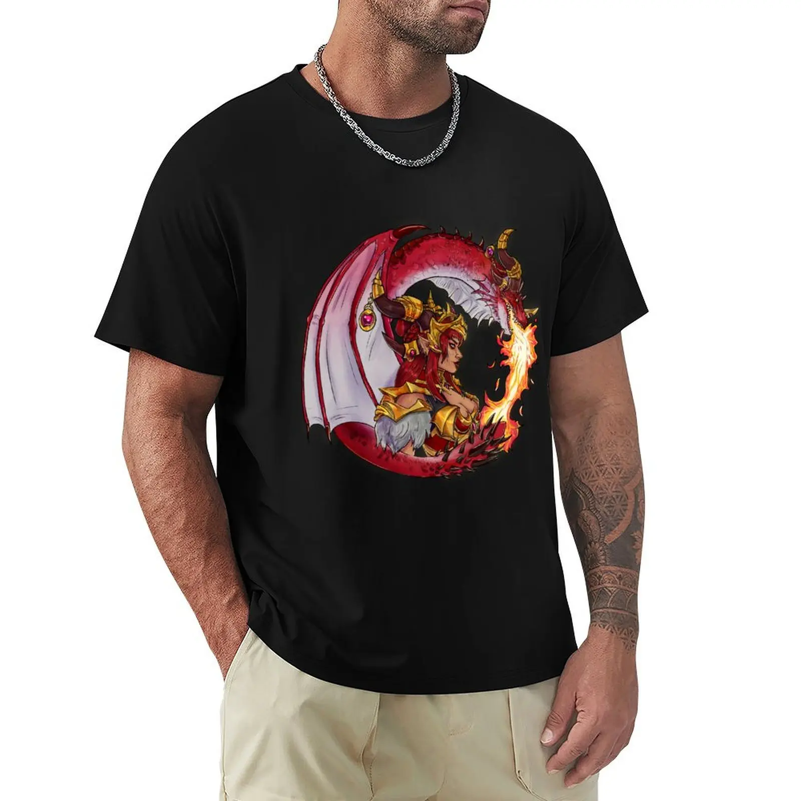 

alextrasza inspired circular dragon design T-Shirt Large Size Basic Casual T-Shirt