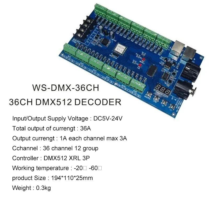 18CH/24CH/27CH/36CH/40CH DMX RGB RGBW LED-controller DMX512-decoder