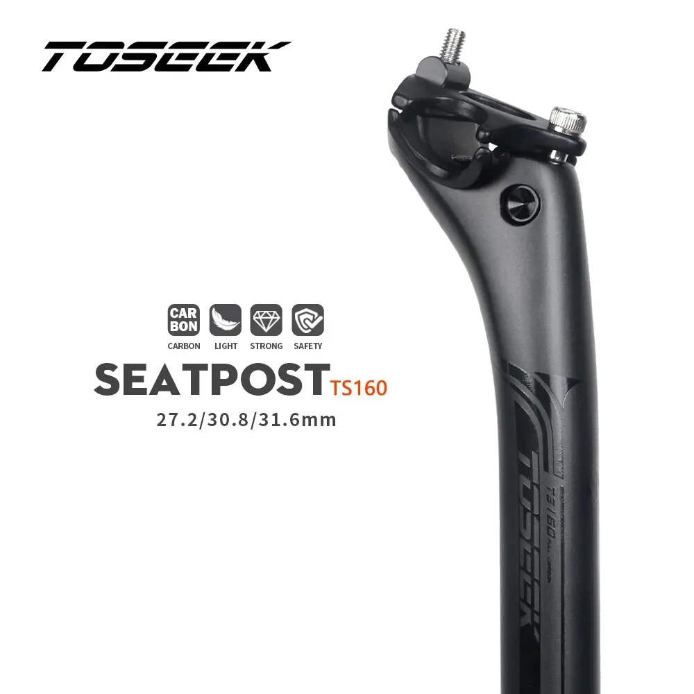 TOSEEK MTB 로드 바이크용 카본 시트포스트 27.2, MTB 카본 카누 부품, 무광 블랙, 31.6mm 길이, 400mm