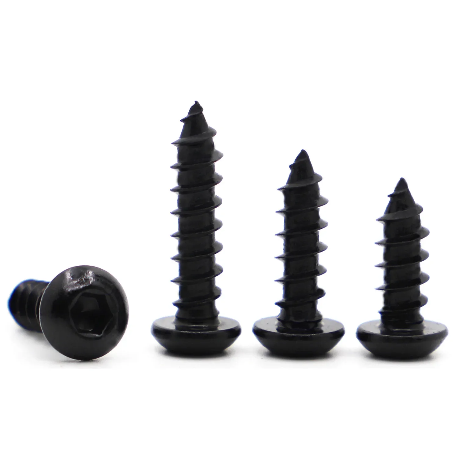 10-50pcs M2 M2.5 M3 M3.5 M4 M5 M6 Black Hex Socket Button Head Self Tapping Screws 8.8 Steel Round Head Allen Tapping Screw