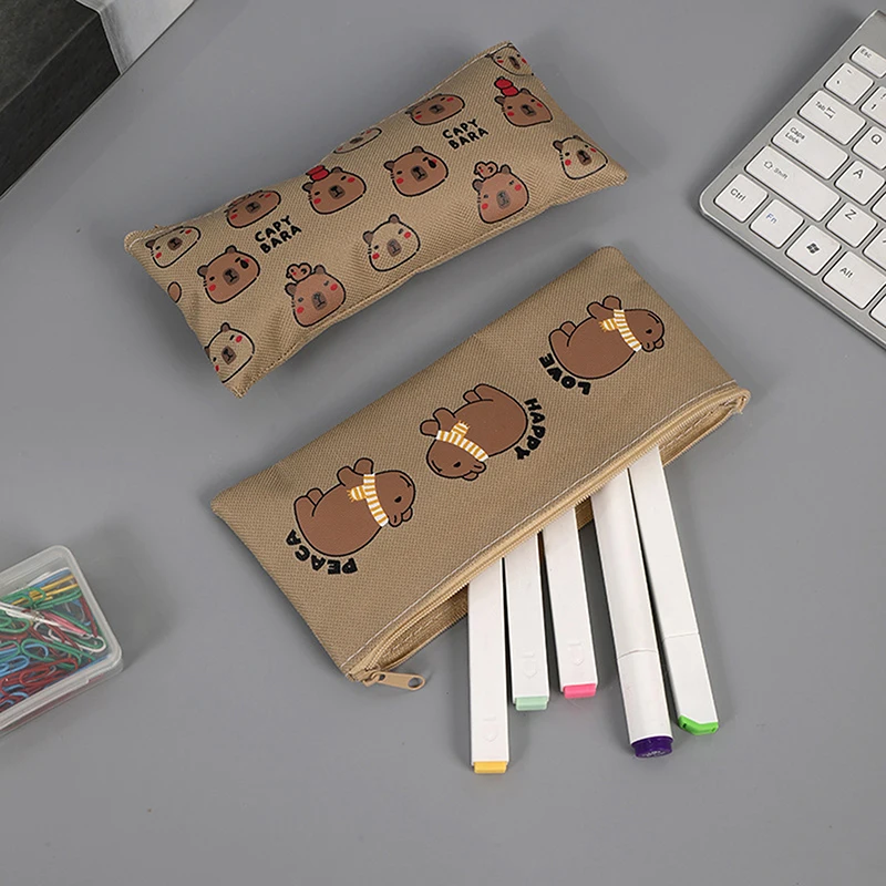 Сумка-карандаш с изображением капибары и капибары, многофункциональная коробка для канцелярских принадлежностей большой емкости, многослойный Оксфордский органайзер для канцелярских принадлежностей