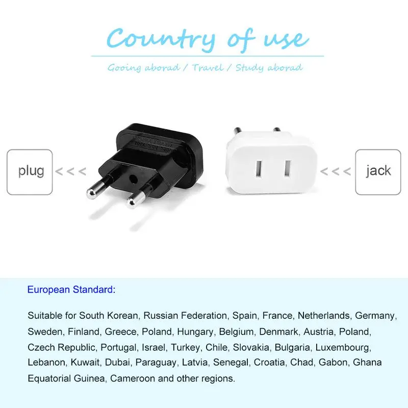 EU Plug Adapter Electrical Sockets US to EU Plug Converter US China Travel Adaptor Euro AC Outlet Wall Socket Power Adapters
