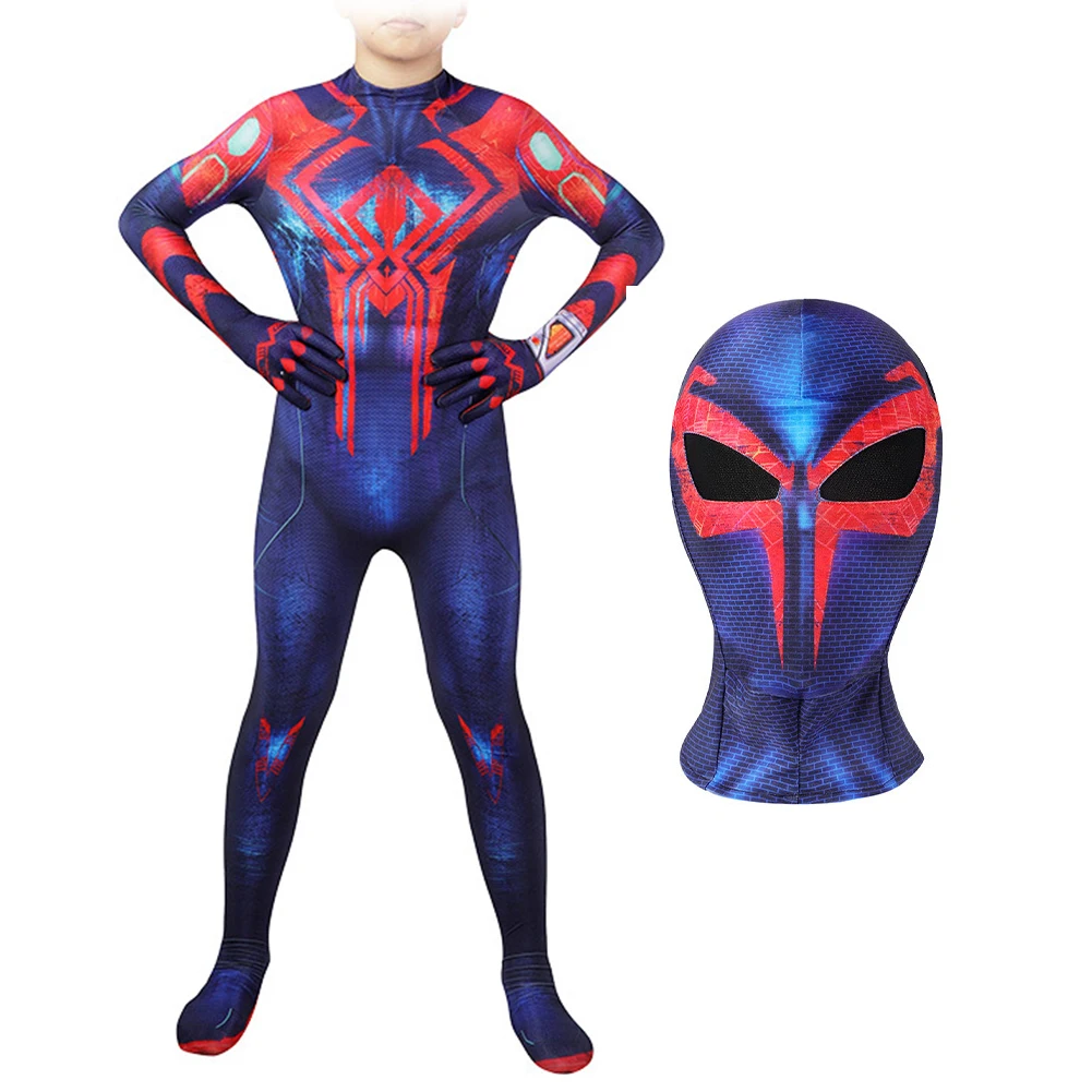 Spi-der Man Cosplay Costume Cartoon Spi-der Man Jumpsuit Stretch Spandex Spi-der Man Bodysuit with Headgear for Birthday Parties