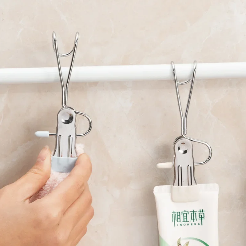 10pcs Multifunctional Stainless Steel Clothes Hanger  with Hook, Non-Marking Pants Clip, Household Sock Drying and Storage Clip