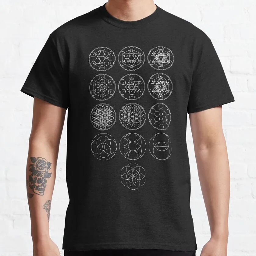 13 Circles  Sacred Geometry Cube Merkaba Flower of life 100% cotton T-Shirt tight star cluster plus size printed clothing