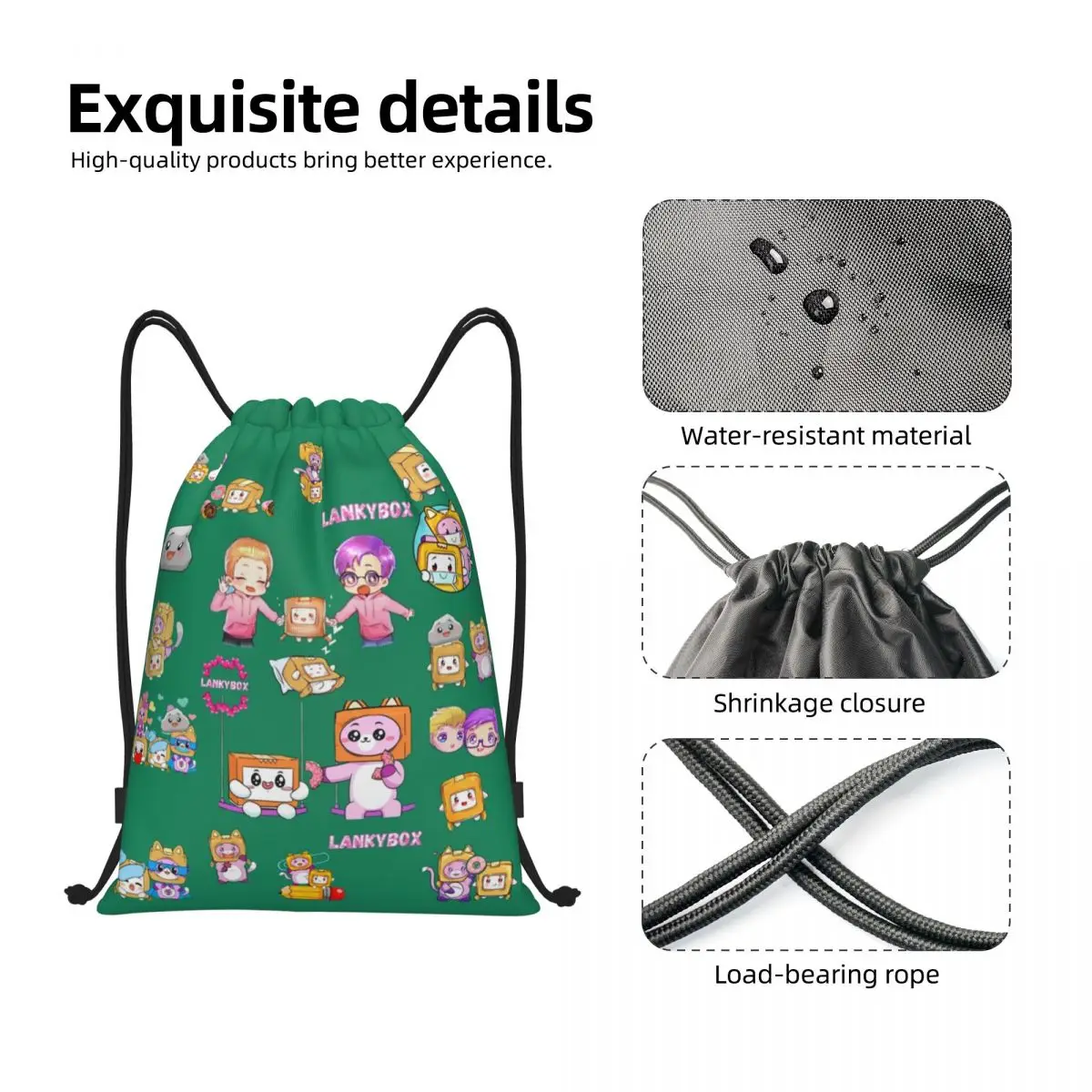 Custom Animated Anime Movies Lankyboxs Drawstring Backpack Women Men Sport Gym Sackpack Portable Training Bag Sack