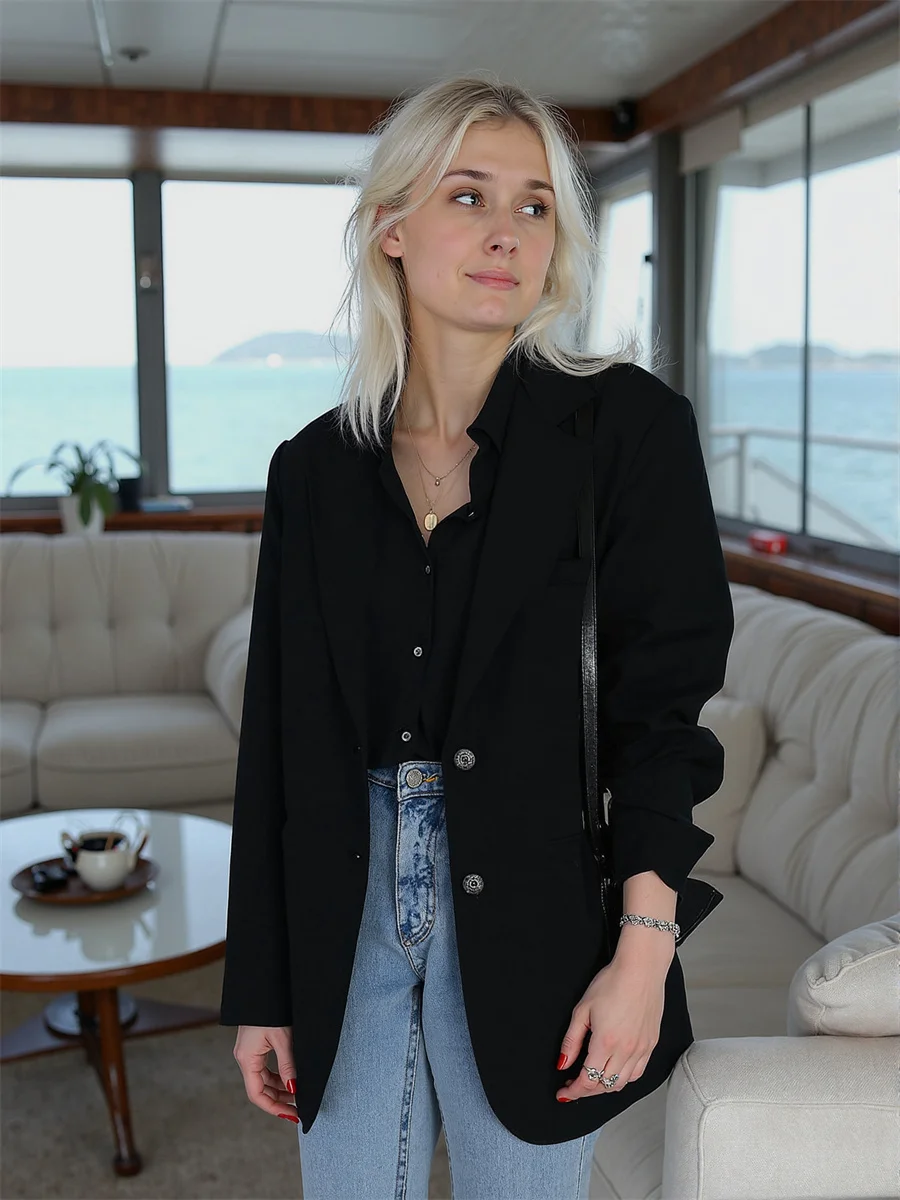 سترة نسائية بيضاء للخريف ملابس للسيدات إبداعية كتلة ألوان جرافيتي لونين منسوجة كاجوال مطرزة بدون قبعة #5